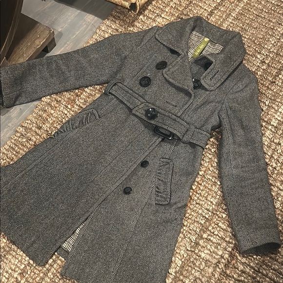 Soia & Kyo Wool Blend Tweed Long Trench Coat Size‎ Medium